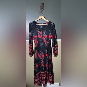 Floral Black and Red Women's Dress